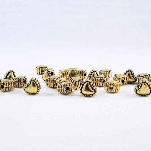 Isp09p - 5 perles intercalaires en forme de coeur à motifs rayures sur les bordures de couleur doré 