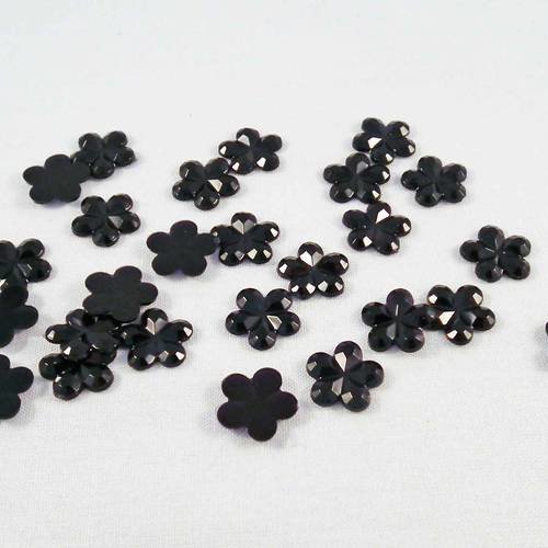 Lot de 10 demi-perles 10mm fleurs à facettes en résine acrylique à coller scrapbook iphone noir électrique à reflets 