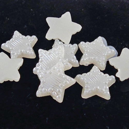 Lot de 5 demi-perles en résine à coller scrapbook étoile beige blanc écru à motifs pois vintage 