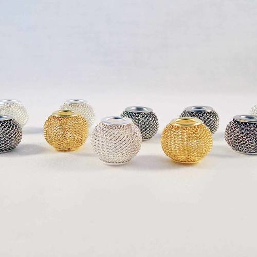 Lot de 10 perles en métal de style maille filet métallique ajouré de couleur mixtes 