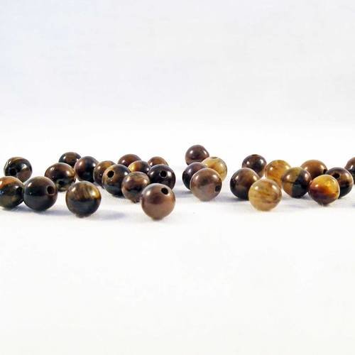 P0121t - lot de 10 perles oeil de tigre ronde de 6mm teintes marron brun café rayures bois