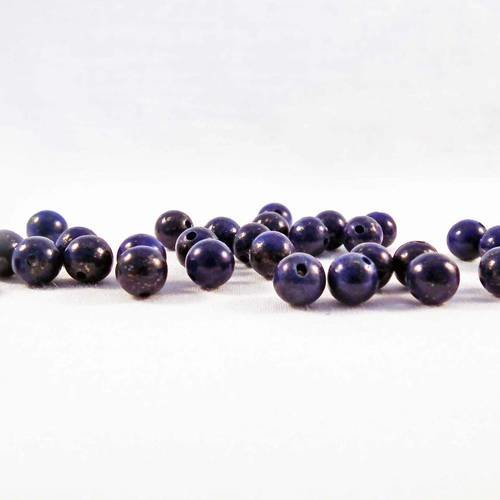 Pdl130p - lot de 10 perles fines lapiz lazuli ronde de 6mm teintes mauve violet foncé à reflets 
