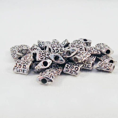 Int54 - lot de 10 perles intercalaires spacer carré arrondi motifs tribal totem jungle argent vieilli de 5.5mm