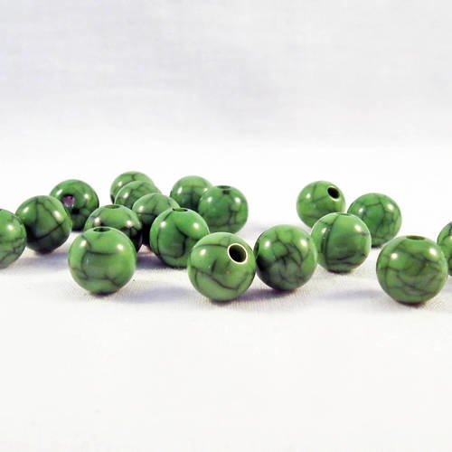 Pac69 - lot de 5 perles rondes de 8mm de couleur vert motifs fissures marques naturelles noires imitation howlite 
