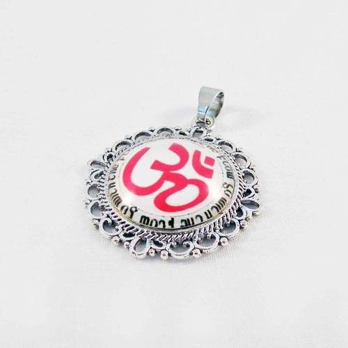 Breloque pendentif cabochon en verre troisième oeil chakra symbole ohm yoga méditation om zen 