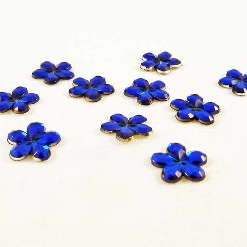 Ici71 - lot de 5 demi-perles fleurs à facettes en résine acrylique à coller scrapbook iphone bleu électrique à reflets 
