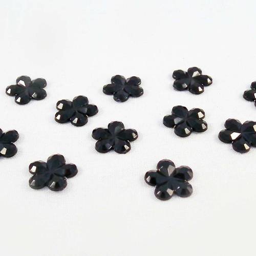 Ici72 - lot de 5 demi-perles fleurs à facettes en résine acrylique à coller scrapbook iphone noir électrique à reflets 
