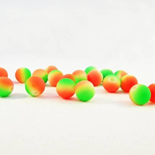Pmc09 - 5 perles effet texture mat vert orange été de 8mm de diamètre 