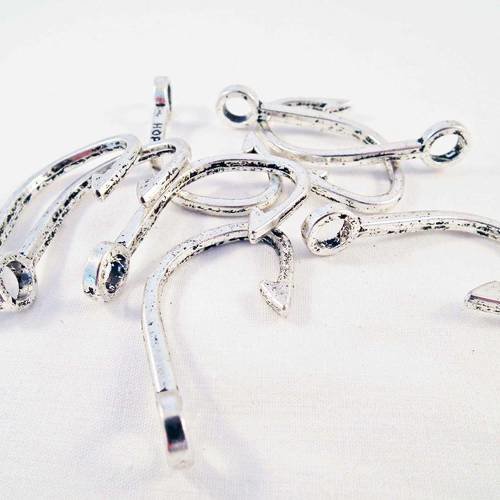 Lot de 5 grands pendentifs breloques hameçon crochet pêche bateau gravure "hope" avec imperfections 