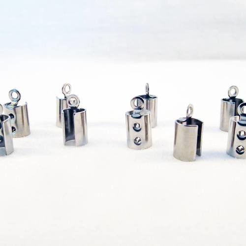 Lot de 10 embouts à plier coller écraser de 11mm x 5.5mm en acier argent foncé avec deux trous 