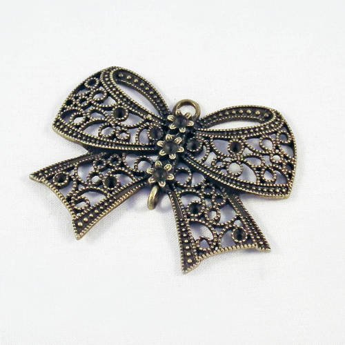 Grande breloque pendentif connecteur noeud boucle vintage à motif dentelle de couleur bronze 