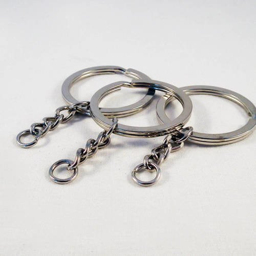 Lot de 3 supports anneaux argenté pour porte-clés avec chaîne de 55mm en longueur 