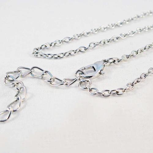 Collier à chaîne 50cm argenté avec fermoir à mousqueton et chaînette d'extension 