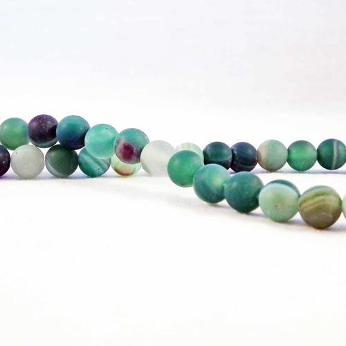 Nouveauté! une enfilade de perles 6mm en agate naturelle effet mat glacé motifs rayures teintes vert blanc 