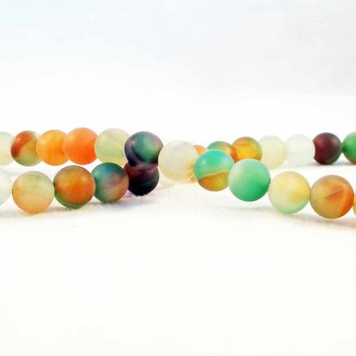 Pdl21 - une enfilade de perles 6mm en agate naturelle effet mat glacé motifs rayures teintes vert marron 