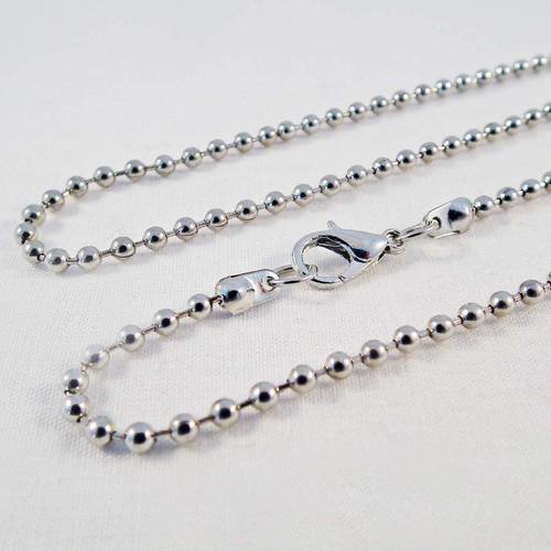Sbc58 - collier chaîne à billes boules de 56cm de couleur argenté avec fermoir à mousqueton 