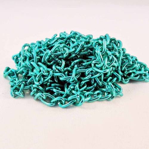 Mc46 - 1m de chaîne bleu vert aqua paon en aluminium 4mm x 3mm, épaisseur 1mm 