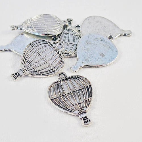 Bvv76 - breloque pendentif montgolfière ballon gonflable air balloon en argent vieilli 