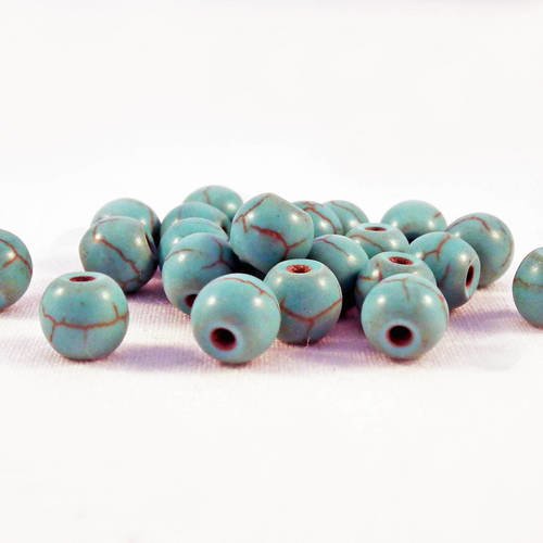 Phw33p - 10 perles semi-précieuses howlite turquoises rondes de 6mm de diamètre 