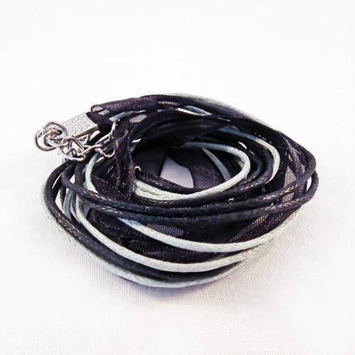 Sbc03 - support collier en organza ruban et coton teintes noir gris pâle 