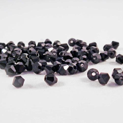Psm01n - lot de 10 perles à facettes en verre bicône de 4mm de couleur noir 