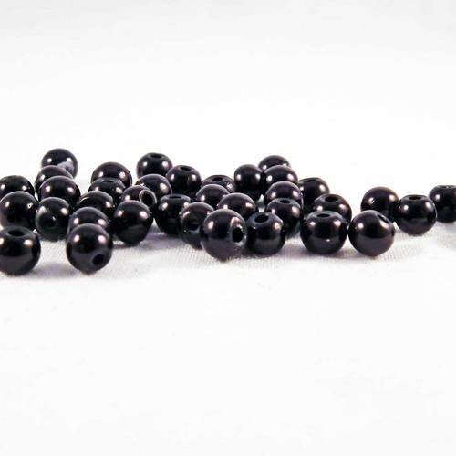Pd21p - 10 perles en verre nacré mythique de couleur noir de 4mm de diamètre 