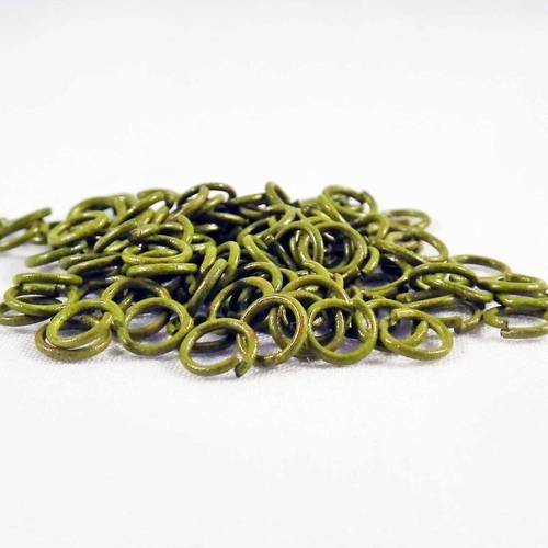 Fc38k - 20 anneaux de jonction ouvert de couleur vert kaki olive de 5mm de diamètre 