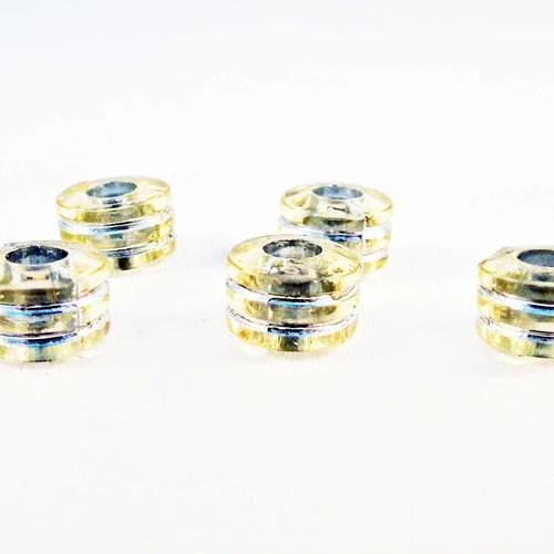 Int90 - lot de 5 perles à motifs rayures doré pâle transparent de 8mm x 6mm 