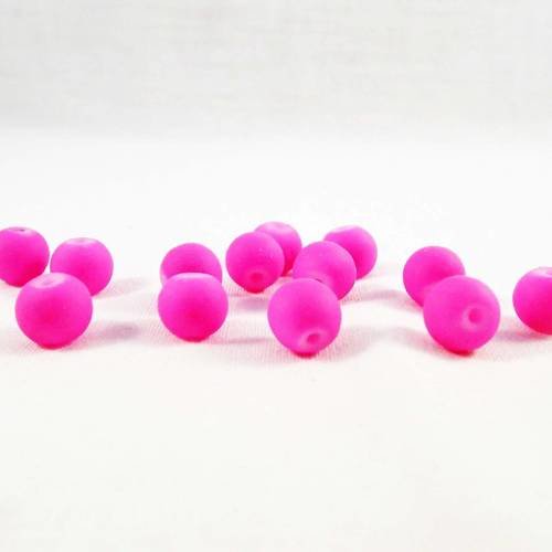 Pmc10 - 5 perles en verre texture mat caoutchouc rose pâle fluo de 6mm de diamètre 