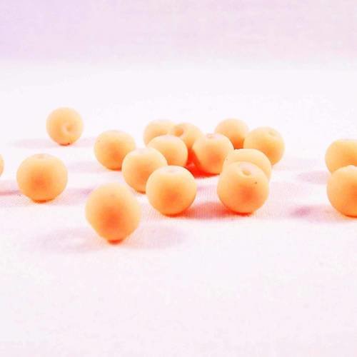 Pmc12 - 5 perles en verre texture mat caoutchouc orange fluo de 6mm de diamètre 