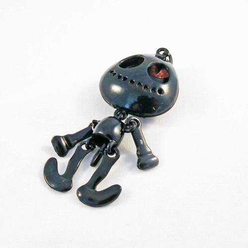 Breloque pendentif ovni squelette amovible robot alien de couleur noir bélière incluse 