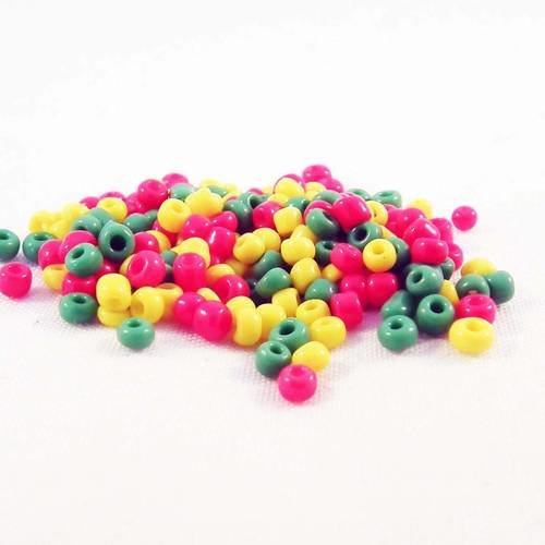 Isp42 - lot de 100 petites perles de rocaille en verre opaque teintes jaune rouge vert jamaïque bob marley 