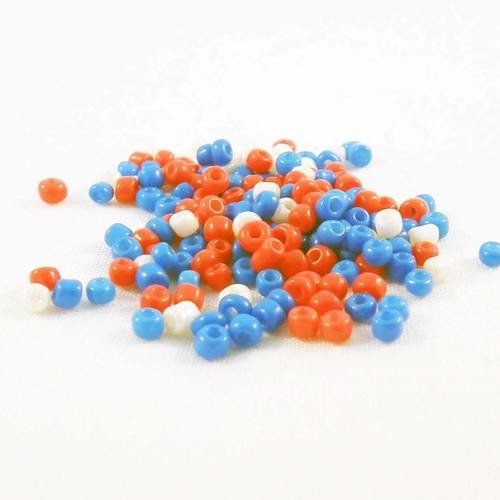 Lot de 1000 petites perles de rocaille en verre opaque teintes bleu blanc rouge usa états unis spacer 