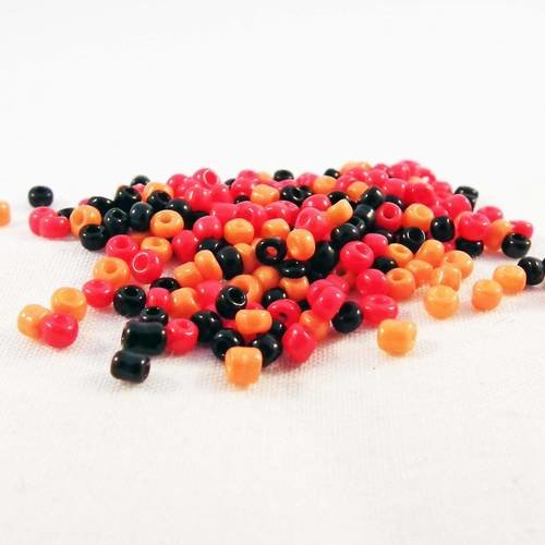 Lot de 1000 petites perles de rocaille en verre opaque teintes noir orange rouge halloween spacer 