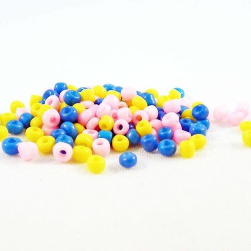 Pro20 - lot de 1000 petites perles de rocaille en verre opaque teintes de bleu jaune rose bonbon naissance bébé 