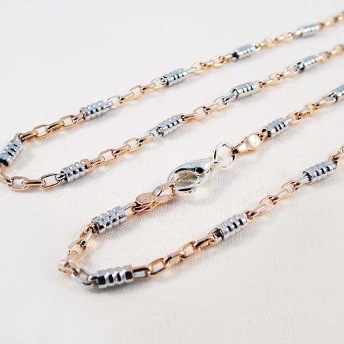 Collier 45cm chaîne bicolore plaqué or rose et argent 9k avec fermoir à mousqueton 