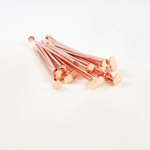 Lot de 10 clous tige tête plate de couleur plaqué or rose de 30mm. 