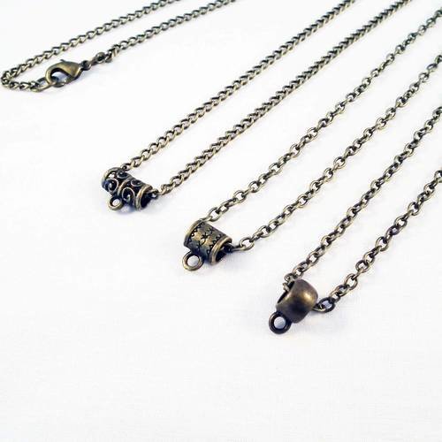 Lot de 3 colliers 70cm de couleur bronze montés avec 3 modèles de bélières 