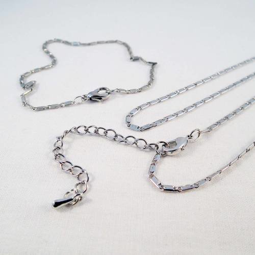 Sbc33 - délicate chaine collier et bracelet assorti plaqué argent motifs rectangles 