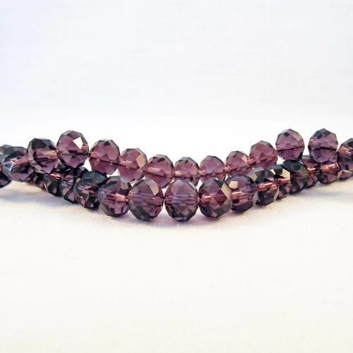 Ef02 - une enfilade de 70 perles précieuses 8x6mm violet mauve prune pâle en verre cristal à facettes 