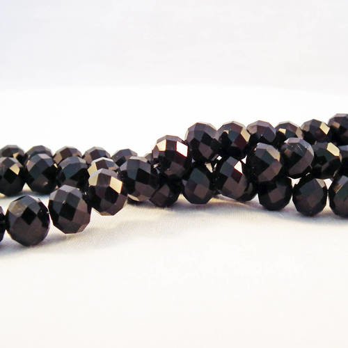 Ef15 - une enfilade de 70 perles précieuses 8x6mm noir à reflets en verre cristal à facettes 