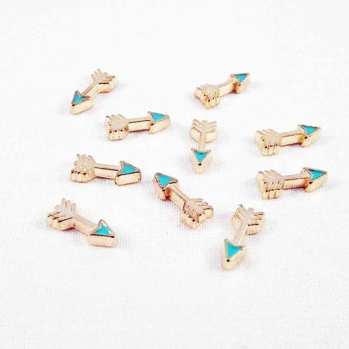 Ici08 - 1 petite breloque flèche doré mat et turquoise à coller ou pour insertion sous verre charms flottants mobiles 