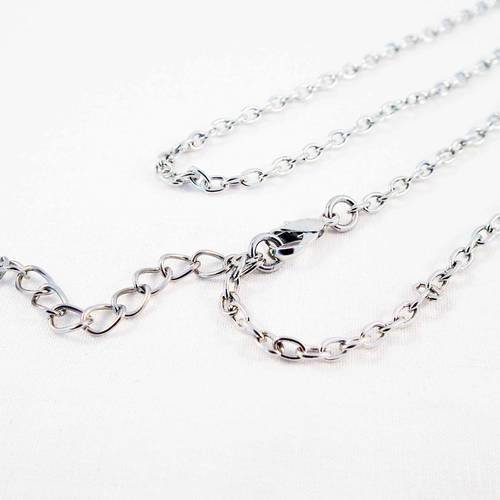 Collier à chaîne 60cm argenté avec fermoir à mousqueton et chaînette d'extension 
