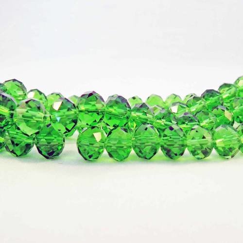 Ef06 - une enfilade de 70 perles précieuses 8x6mm vert en verre cristal à facettes 