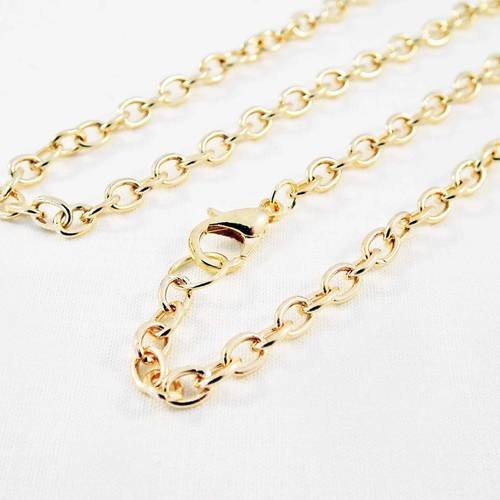 Sbc73 - collier à chaîne 45cm doré légers reflets rosés avec fermoir à mousqueton 