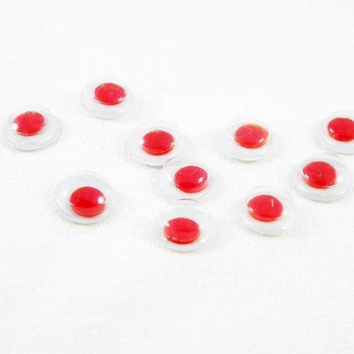 Ici58 - lot de 10 demi-perles de 7mm en acrylique à coller scrapbook yeux oeil rouge et blanc centre movible 