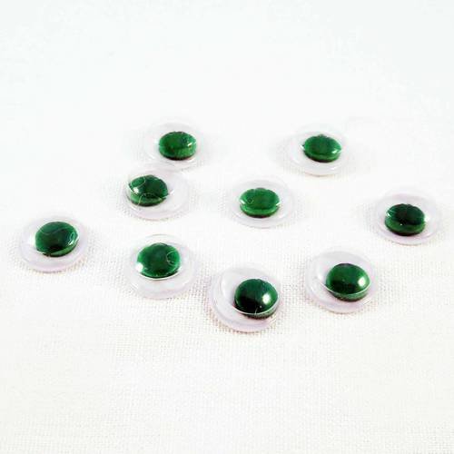 Ici60 - lot de 10 demi-perles de 7mm en acrylique à coller scrapbook yeux oeil vert et blanc centre movible 