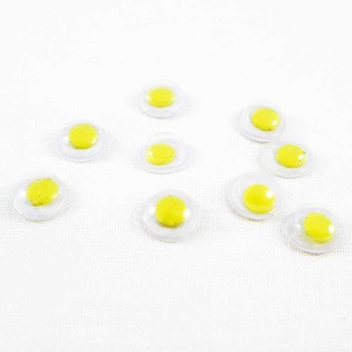 Ici57 - lot de 10 demi-perles de 7mm en acrylique à coller scrapbook yeux oeil oeuf jaune et blanc centre movible 