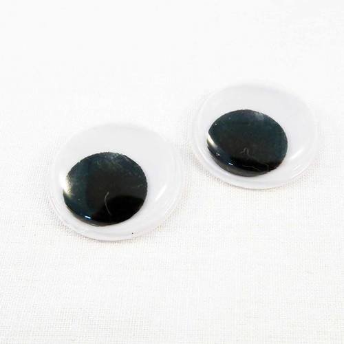 Ici53 - lot de 2 demi-perles de 20mm en acrylique à coller scrapbook yeux oeil noir et blanc centre movible 