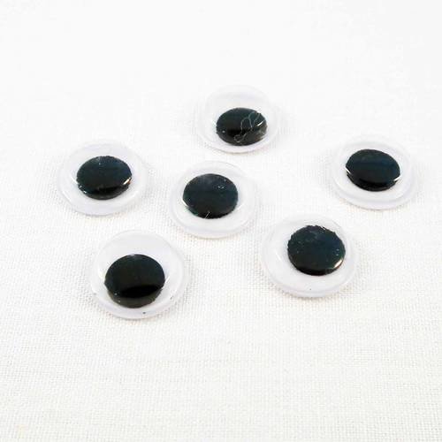 Ici54 - lot de 6 demi-perles de 10mm en acrylique à coller scrapbook yeux oeil noir et blanc centre movible 